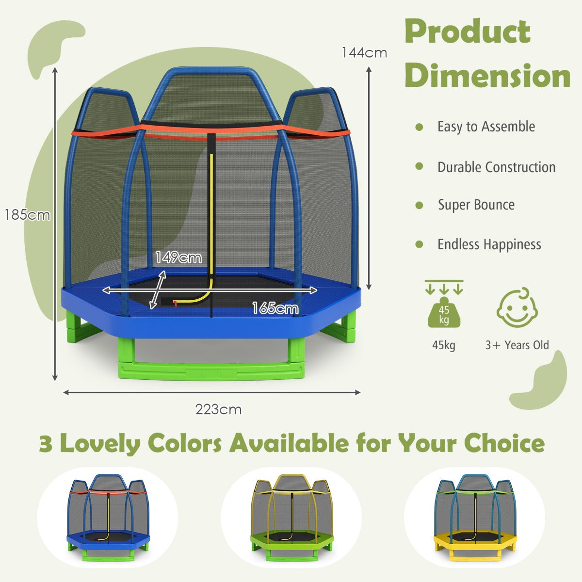 Kids Trampoline with Safety Enclosure Net for Outdoor Play