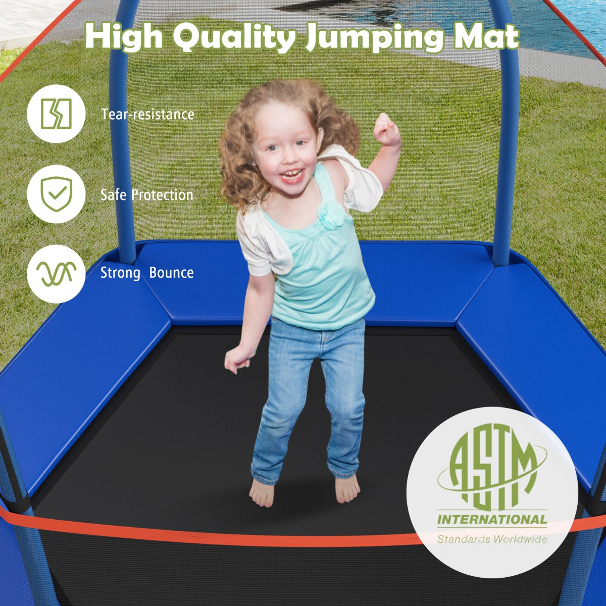 Kids Trampoline with Safety Enclosure Net for Outdoor Play