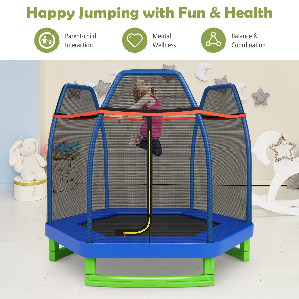 Kids Trampoline with Safety Enclosure Net for Outdoor Play