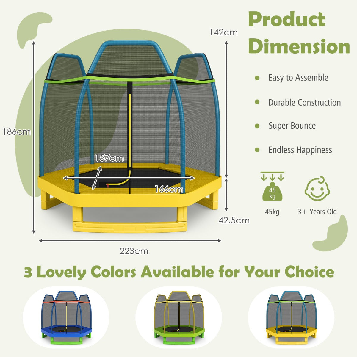 Kids Trampoline with Safety Enclosure Net for Outdoor Play