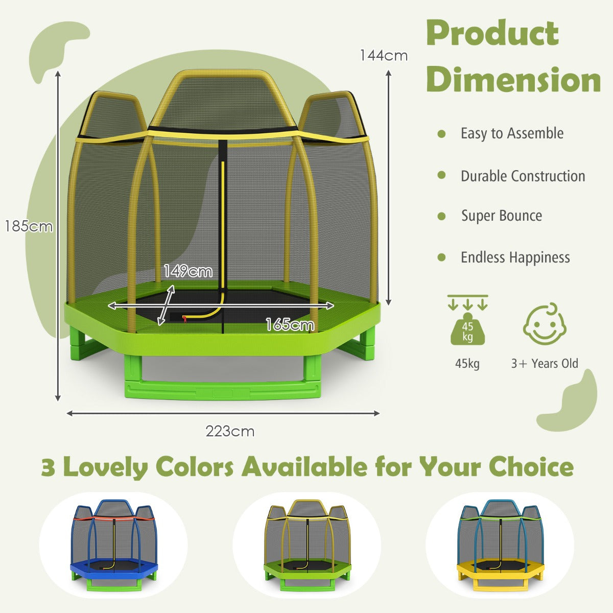 Kids Trampoline with Safety Enclosure Net for Outdoor Play