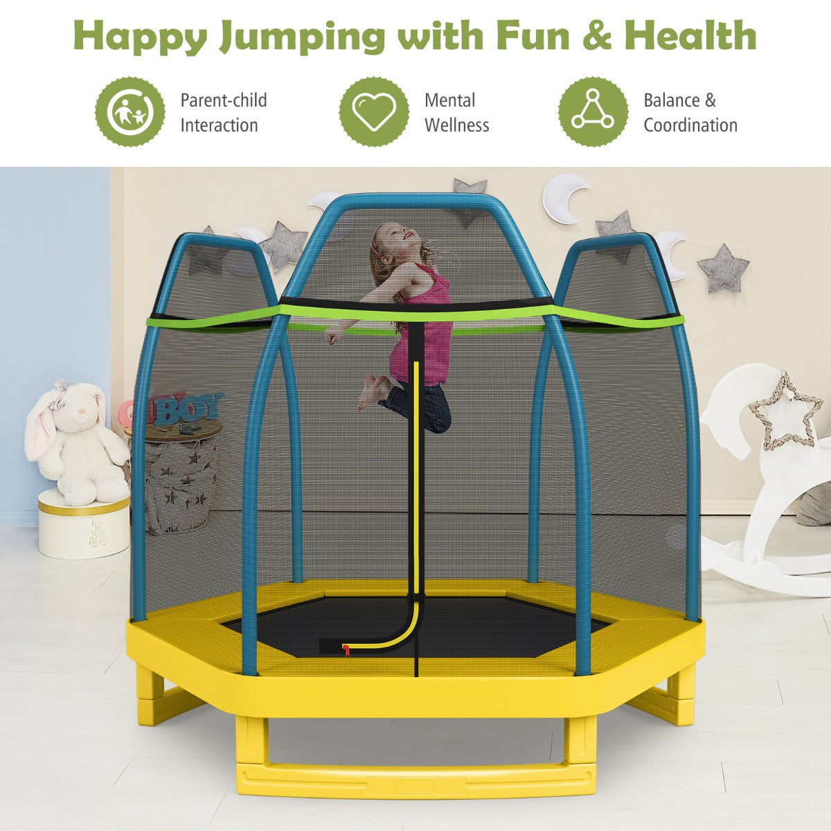 Kids Trampoline with Safety Enclosure Net for Outdoor Play