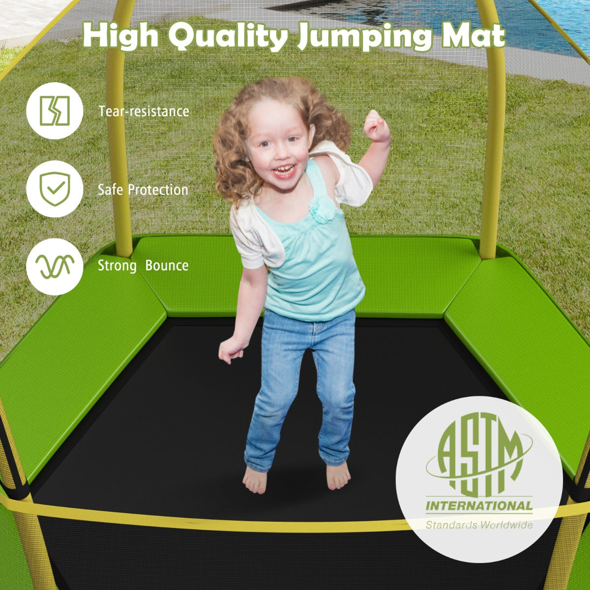 Kids Trampoline with Safety Enclosure Net for Outdoor Play