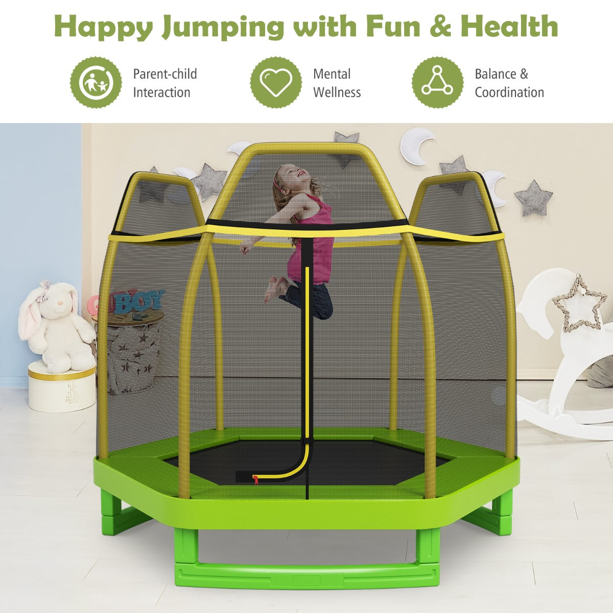 Kids Trampoline with Safety Enclosure Net for Outdoor Play