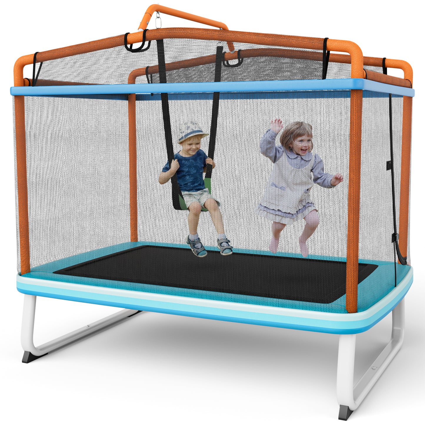 3-in-1 Rectangle Trampoline for Kids with Swing and Horizontal Bar