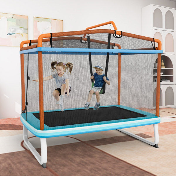 3-in-1 Rectangle Trampoline for Kids with Swing and Horizontal Bar