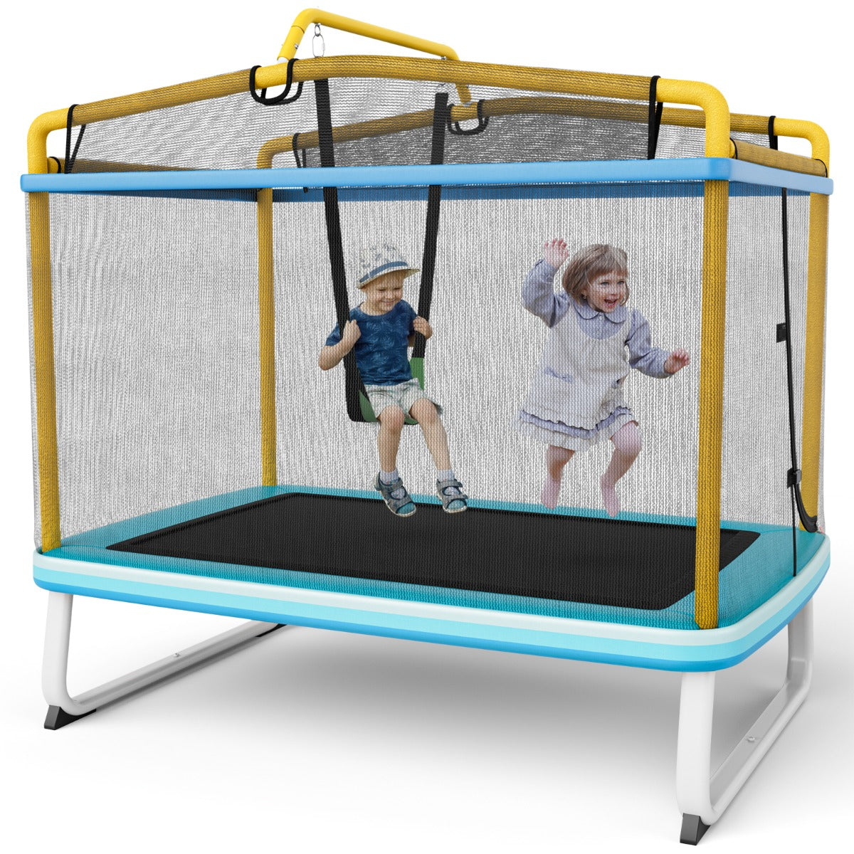 3-in-1 Rectangle Trampoline for Kids with Swing and Horizontal Bar