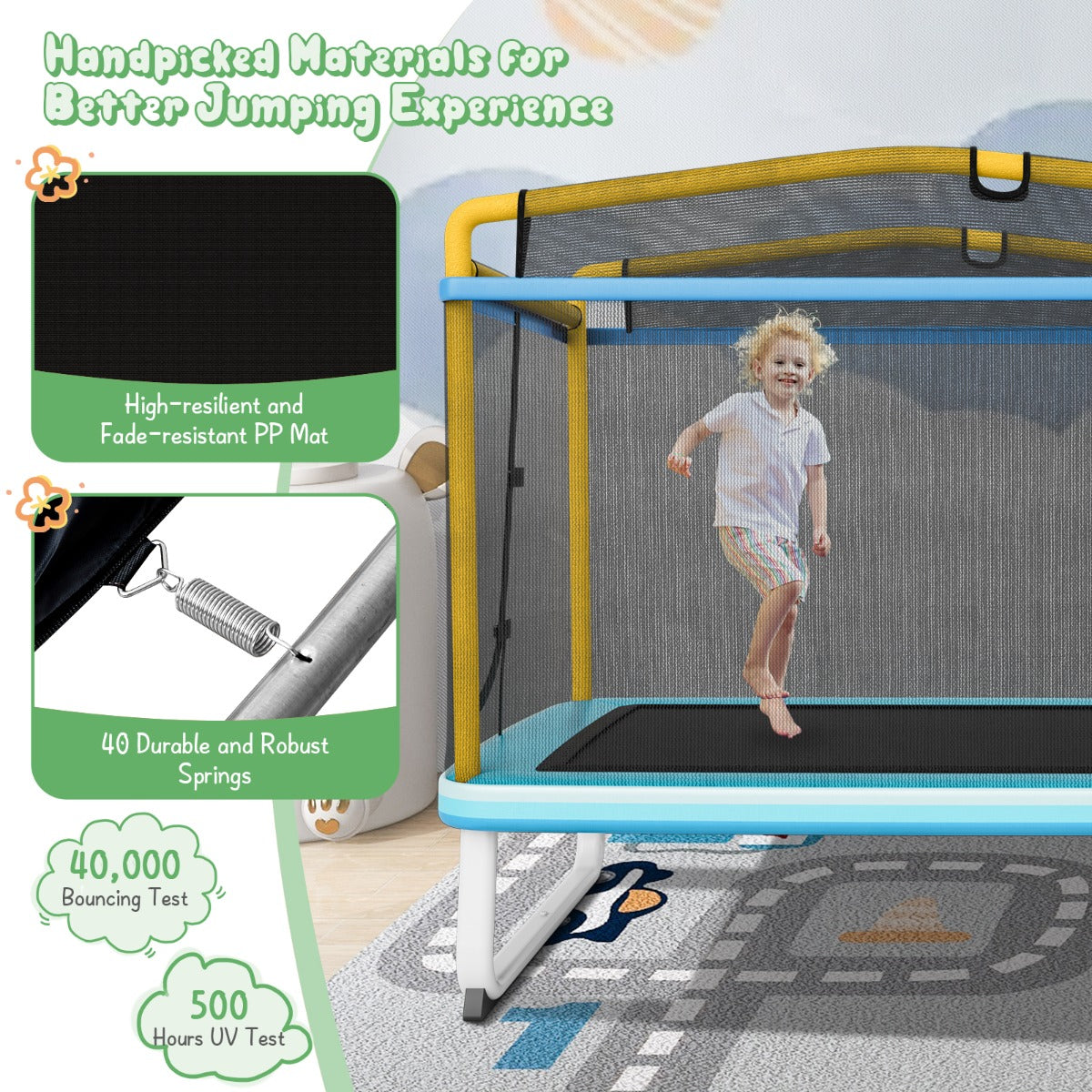 3-in-1 Rectangle Trampoline for Kids with Swing and Horizontal Bar