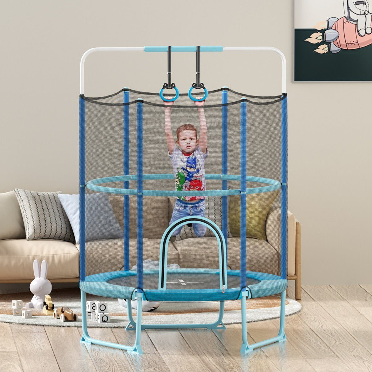 Toddler Trampoline with Gymnastic Bar and Rings