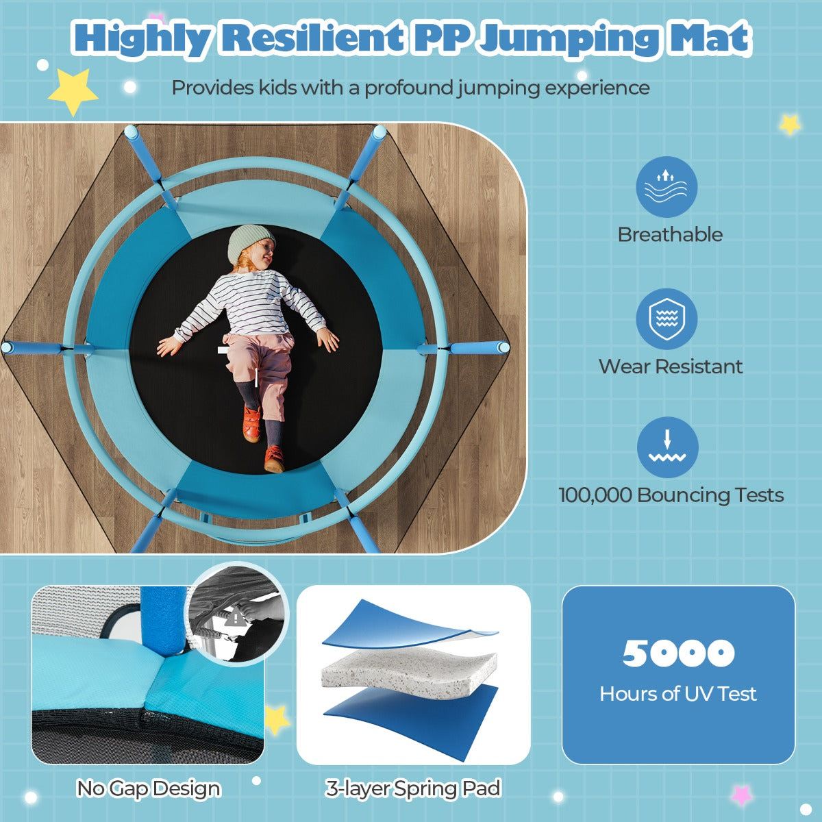 Toddler Trampoline with Gymnastic Bar and Rings