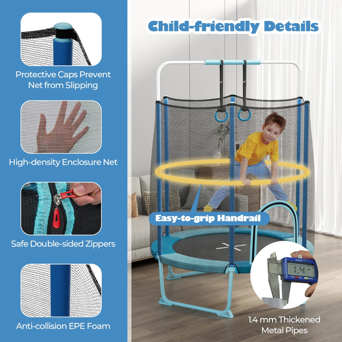 Toddler Trampoline with Gymnastic Bar and Rings