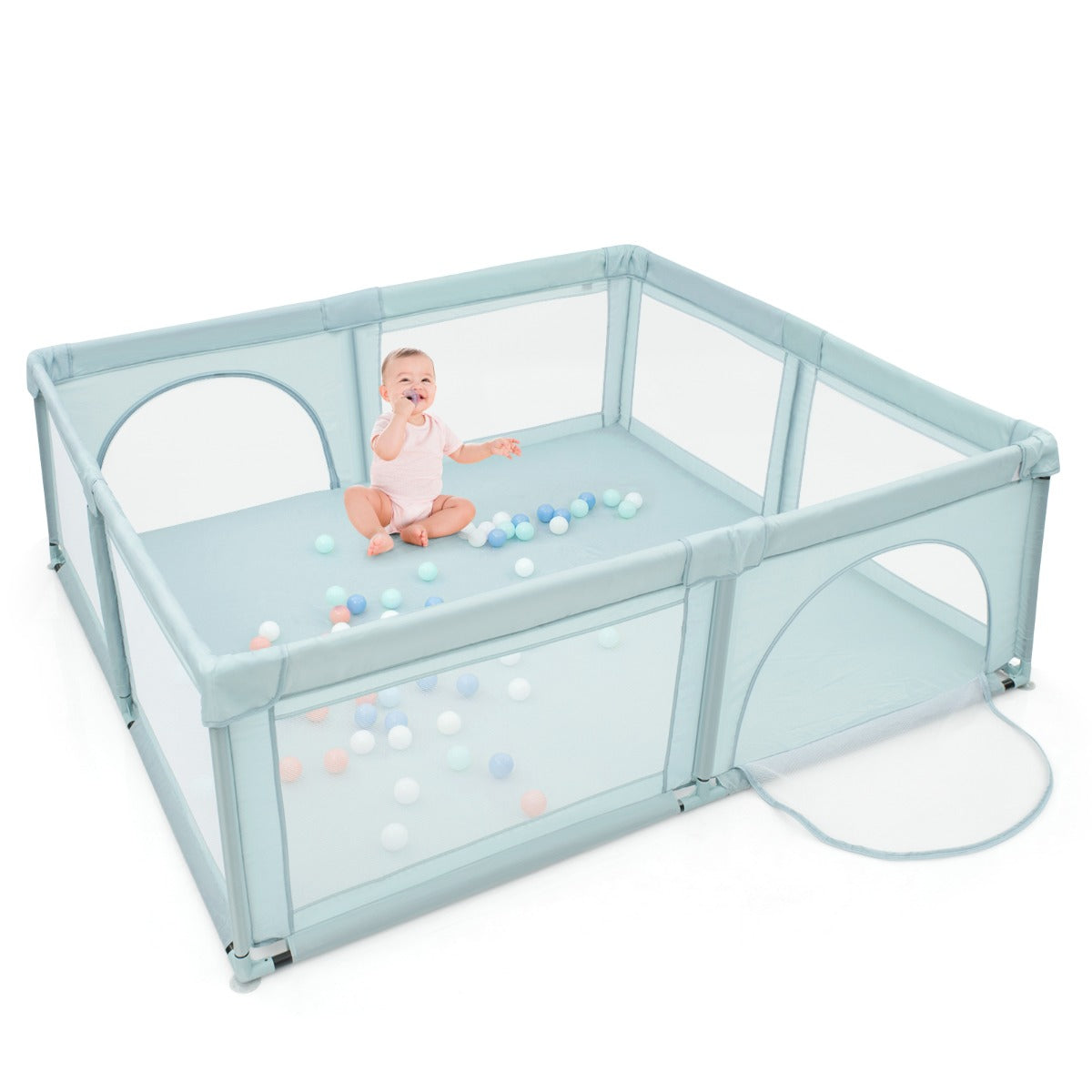 Extra Large Baby Playpen with Safety Gates and Mesh Walls