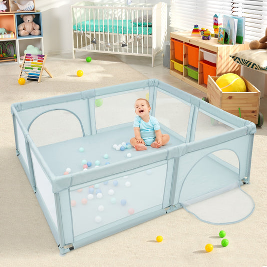 Extra Large Baby Playpen with Safety Gates and Mesh Walls