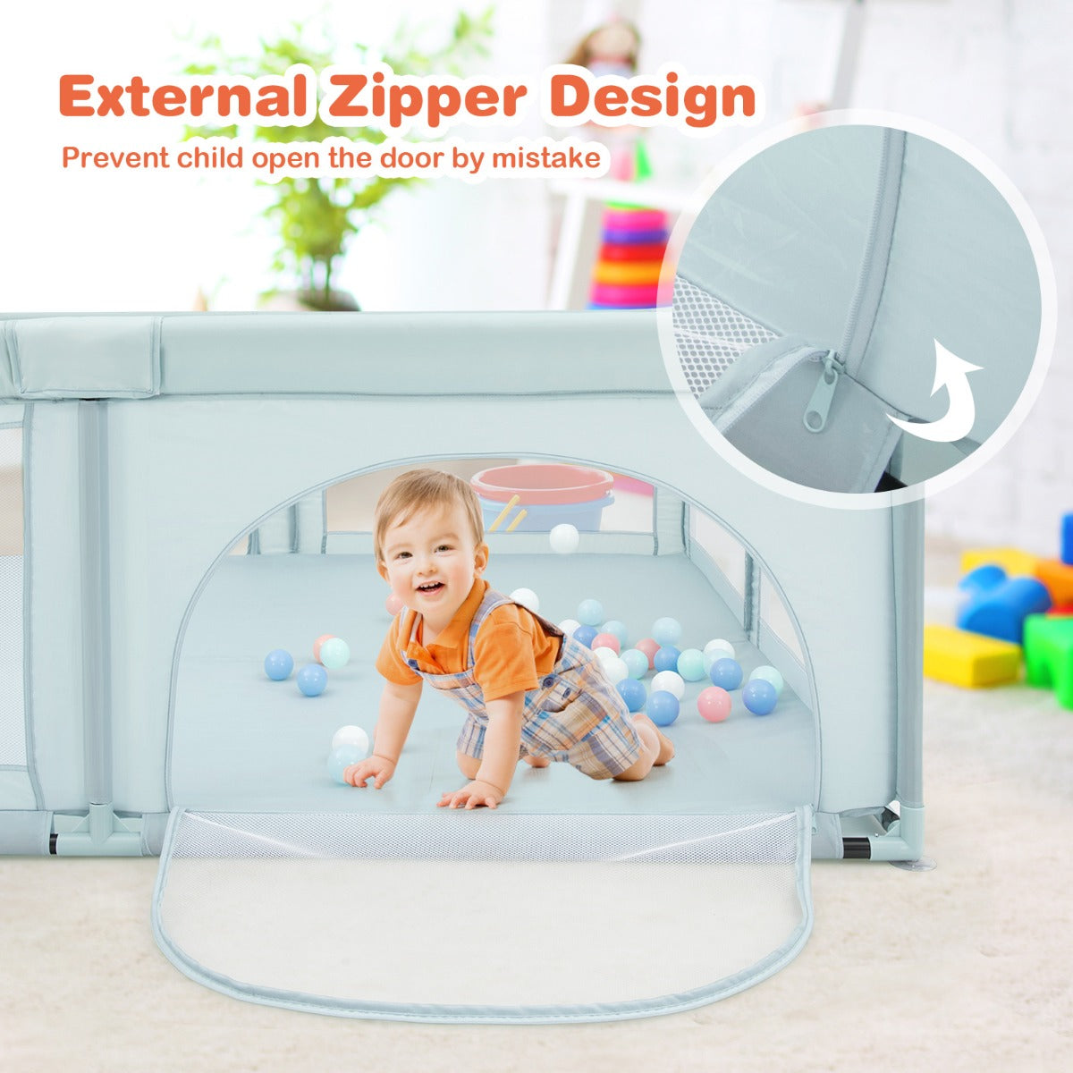 Extra Large Baby Playpen with Safety Gates and Mesh Walls