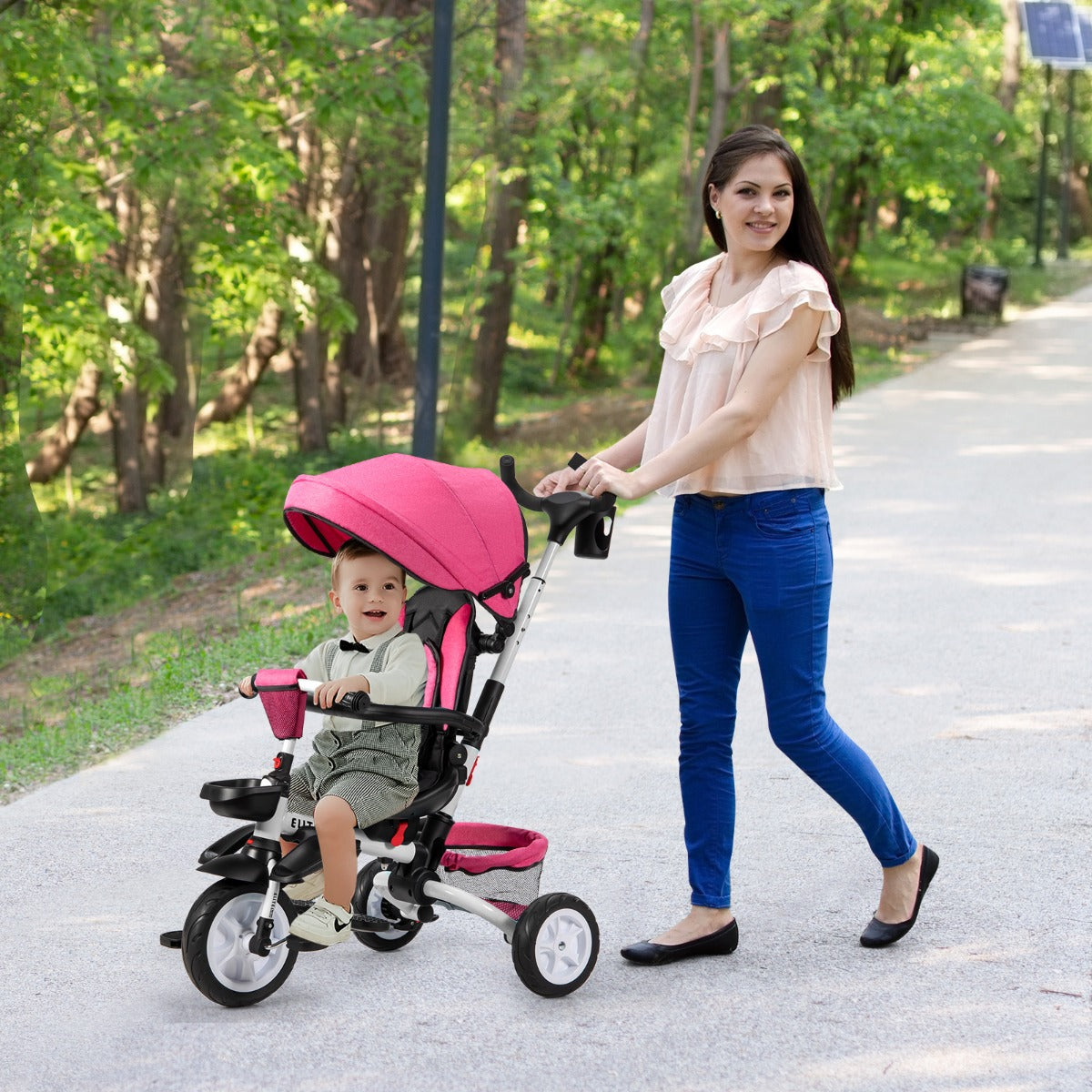 6-in-1 Folding Baby Tricycle with Adjustable & Removable Awning