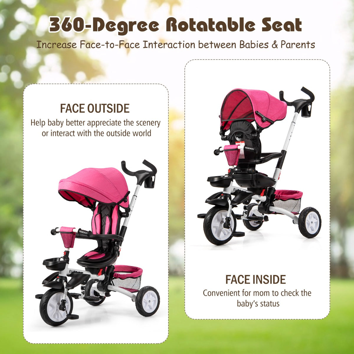 6-in-1 Folding Baby Tricycle with Adjustable & Removable Awning