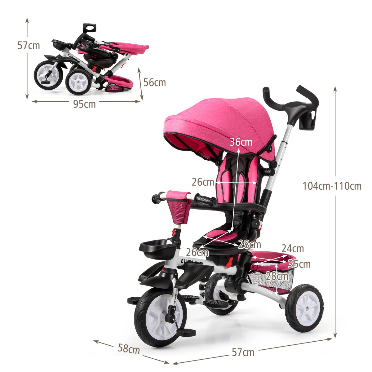 6-in-1 Folding Baby Tricycle with Adjustable & Removable Awning