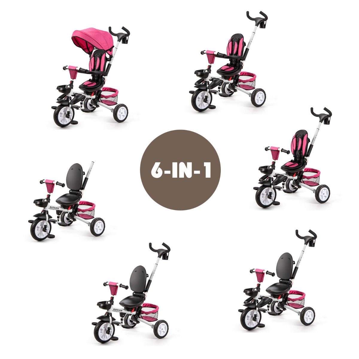 6-in-1 Folding Baby Tricycle with Adjustable & Removable Awning