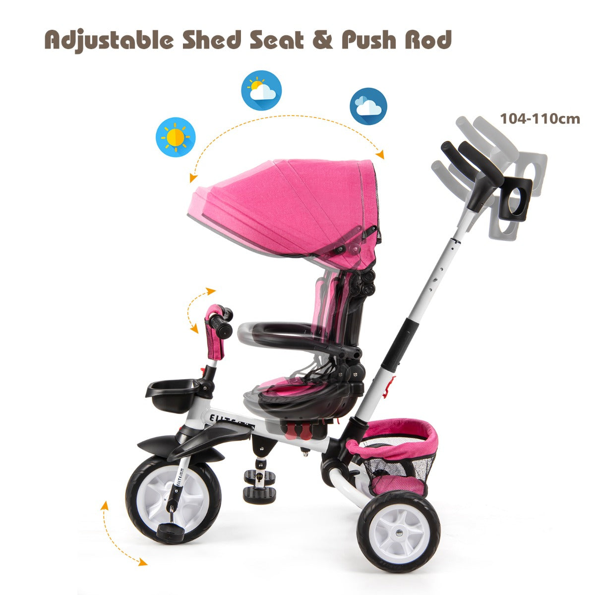 6-in-1 Folding Baby Tricycle with Adjustable & Removable Awning