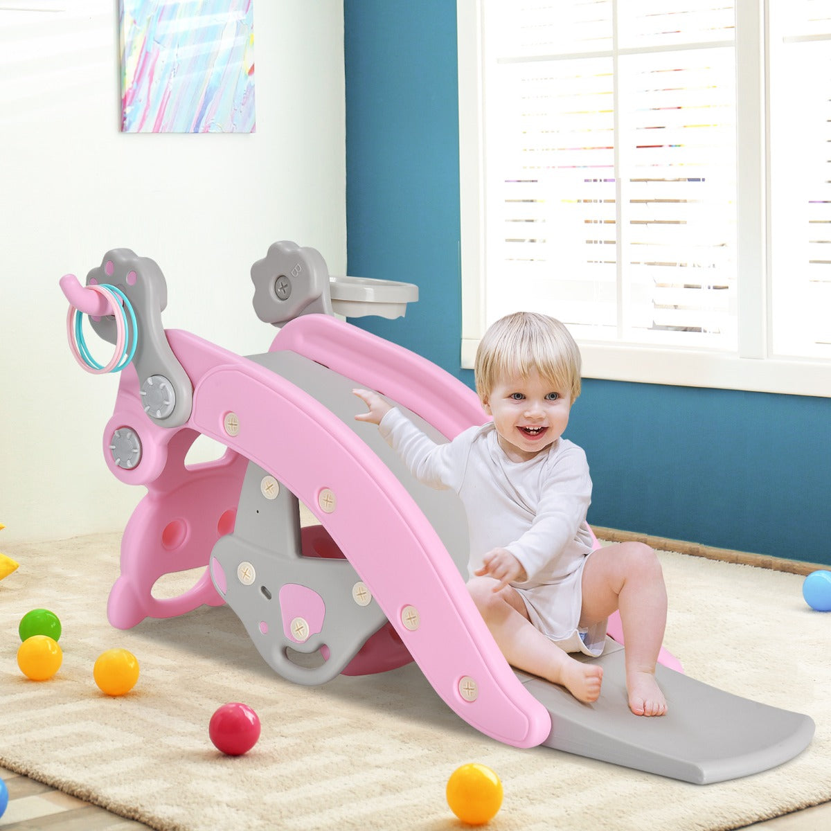 4-in-1 Rocking Horse and Slide Set for Kids