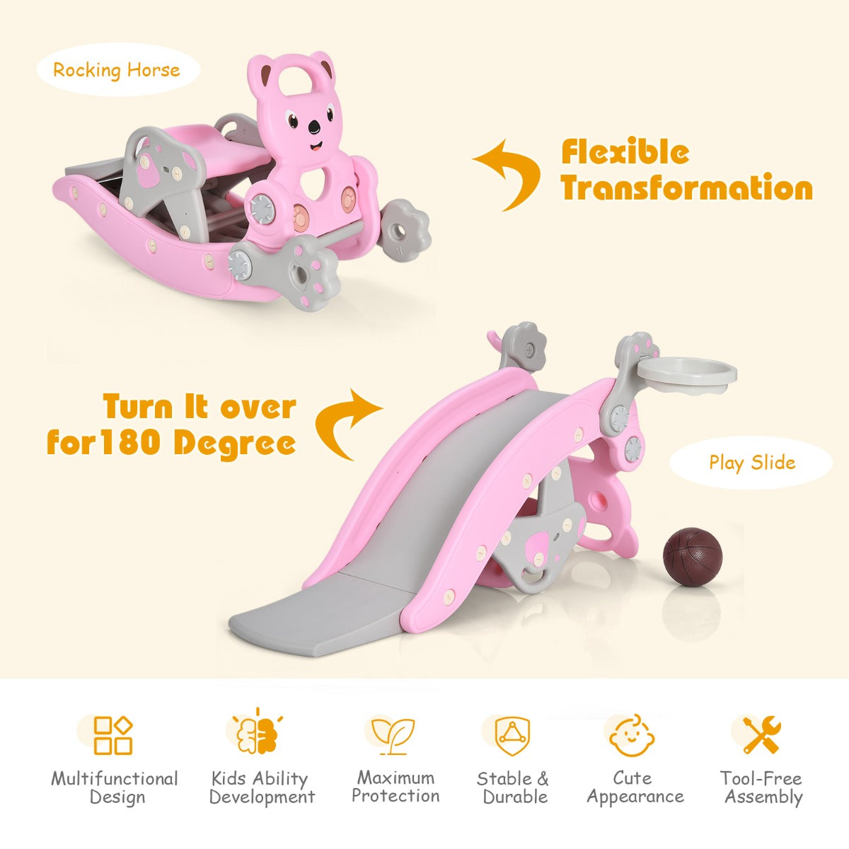 4-in-1 Rocking Horse and Slide Set for Kids