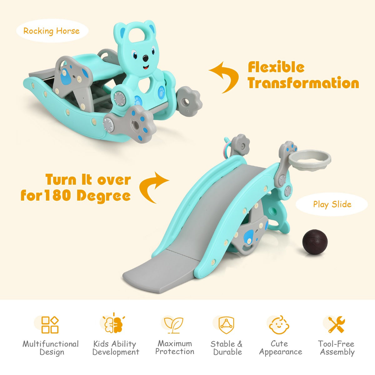 4-in-1 Rocking Horse and Slide Set for Kids