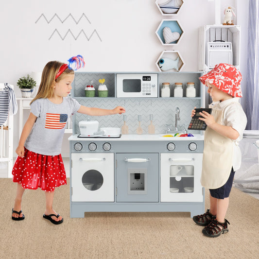 Wooden Pretend Kitchen Playset with Accessories for Kids