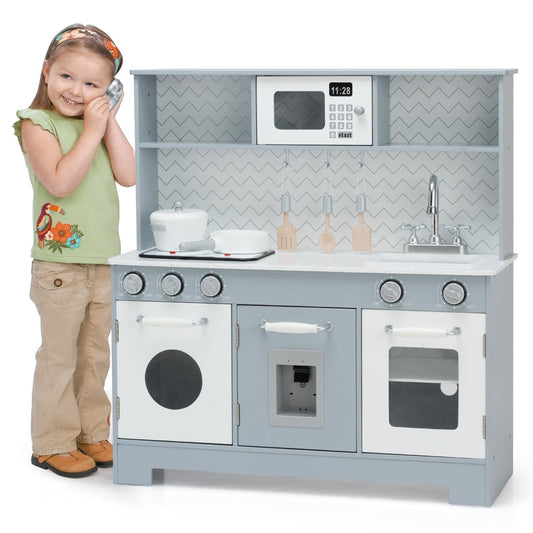 Wooden Pretend Kitchen Playset with Accessories for Kids