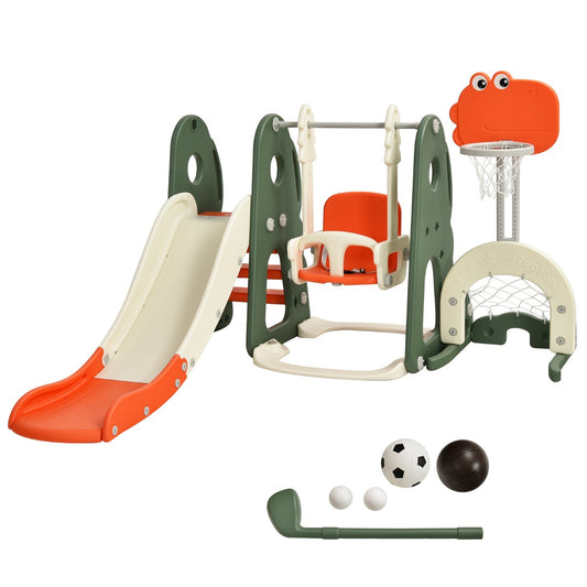 6 in 1 Climber Slide Playset with Basketball Hoop for Kids