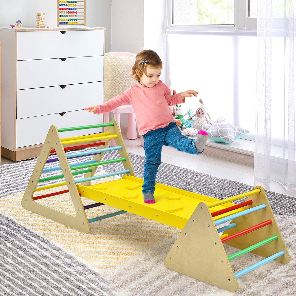 3 in 1 Climbing Toy Set with 2 Triangle Ladders and Ramp for Toddlers