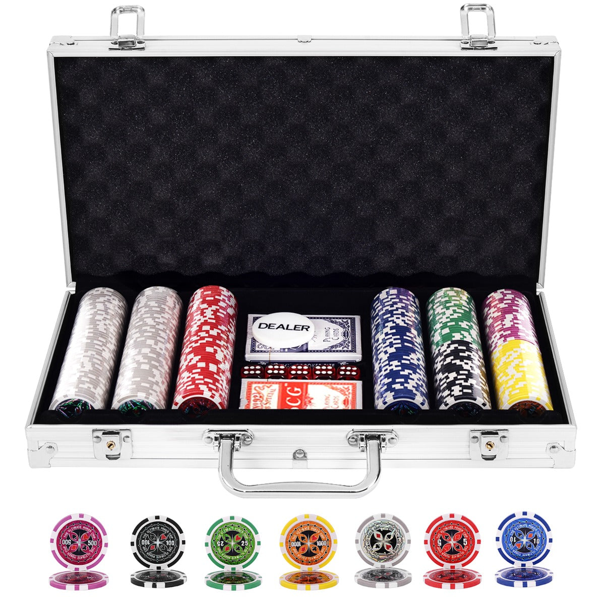 300 Pieces Casino Poker Chip Set with Aluminum Case for Party Game