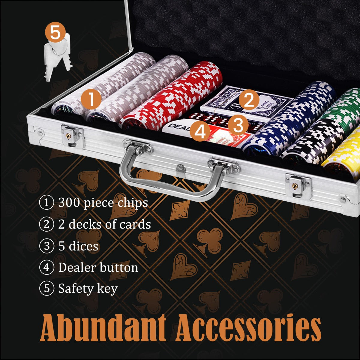 300 Pieces Casino Poker Chip Set with Aluminum Case for Party Game