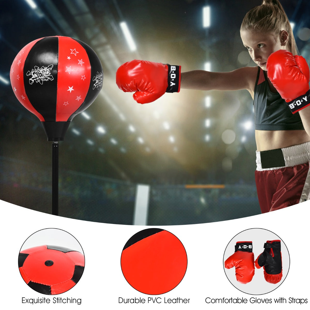 Inflatable Boxing Ball with Boxing Gloves & Air Pump for Kid