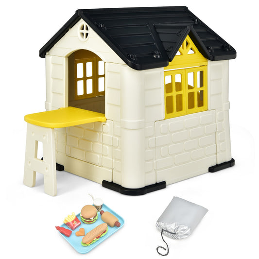 Kid's Pretend Toy Playhouse with Working Doors and Windows for Boys and Girls