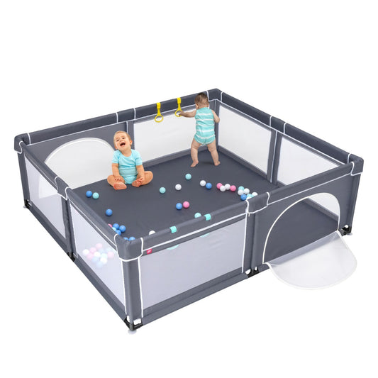 Baby Playpen with 50 Pieces Ocean Balls and 4 Handlebars for Toddler