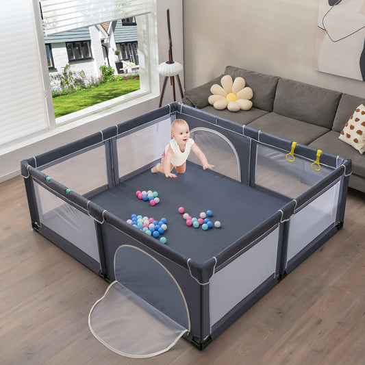 Baby Playpen with 50 Pieces Ocean Balls and 4 Handlebars for Toddler