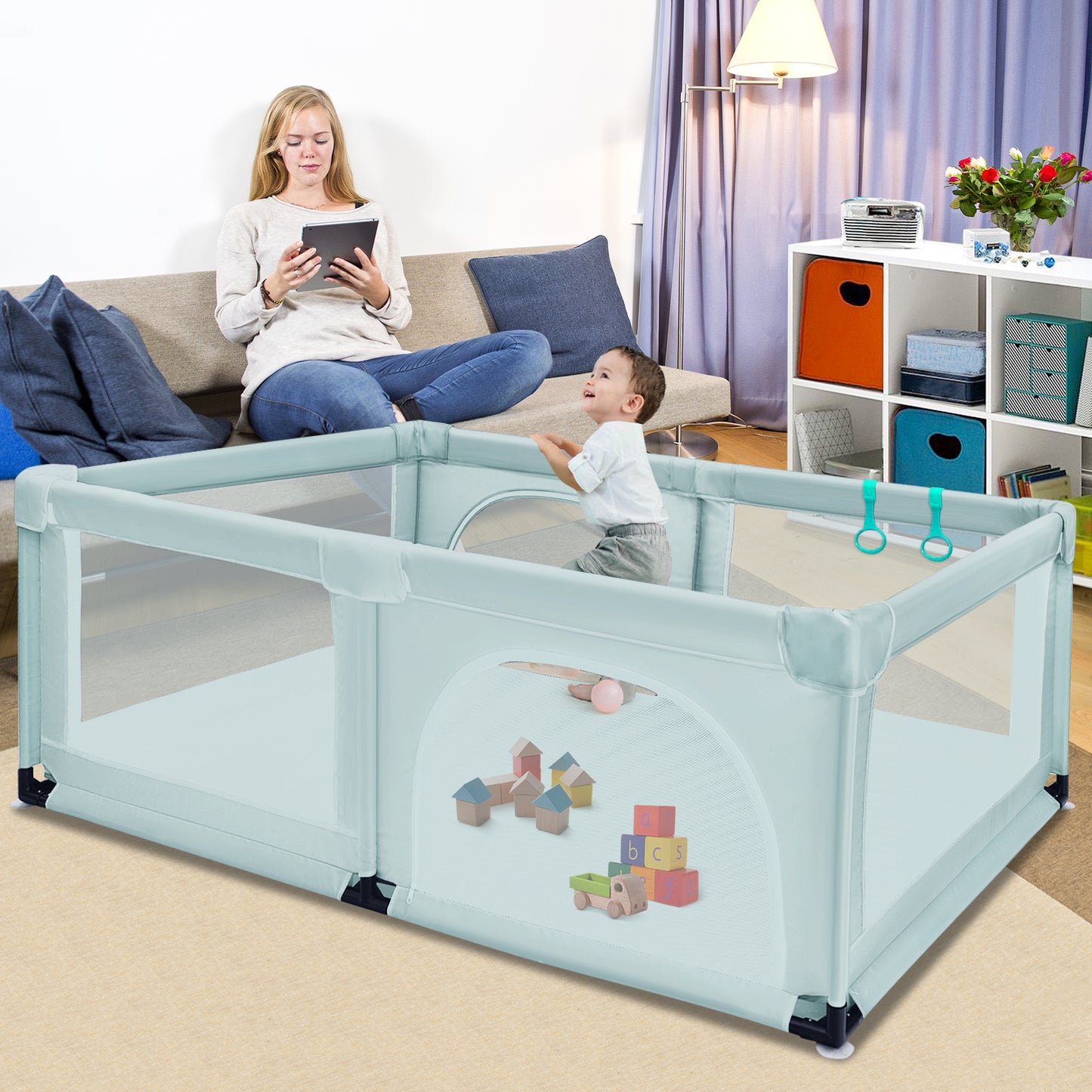 Baby Playpen Activity Centre with 50 Balls and Breathable Mesh Zipper Door