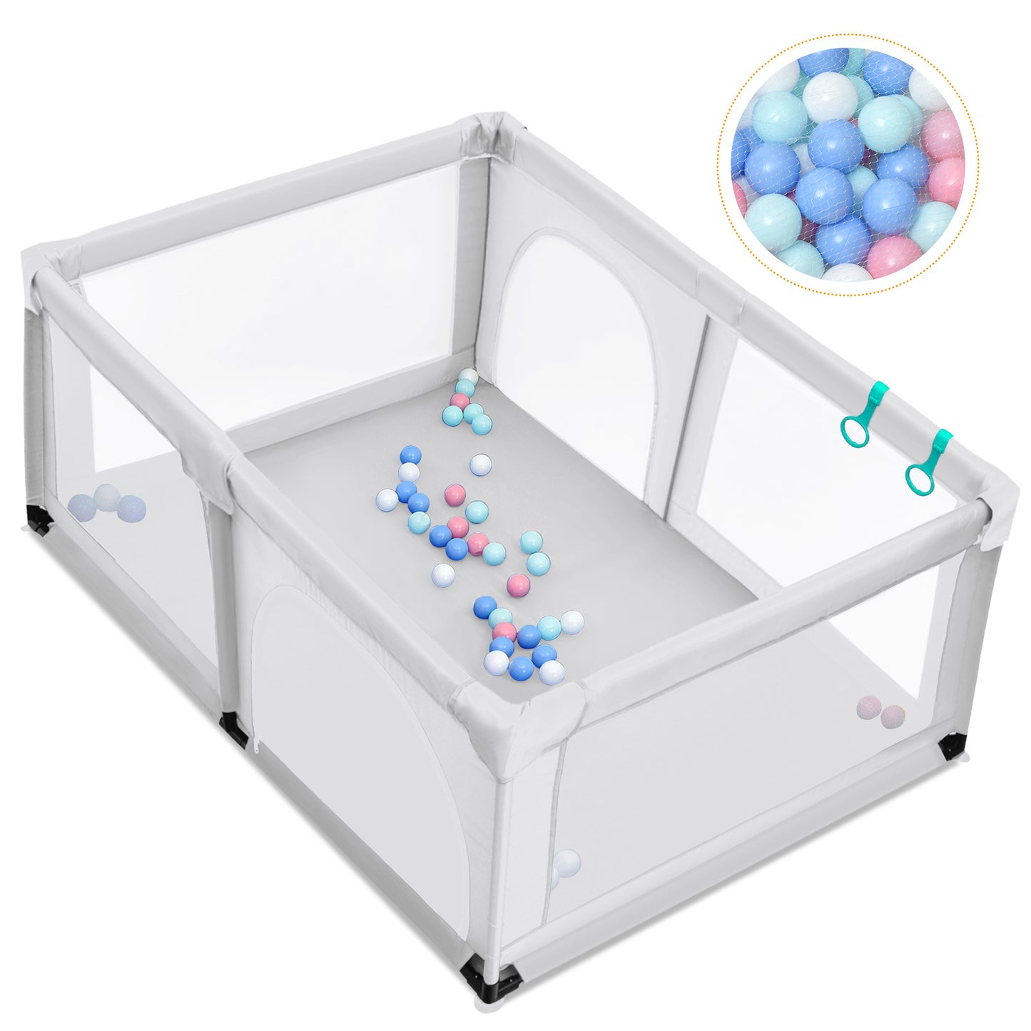 Baby Playpen Activity Centre with 50 Balls and Breathable Mesh Zipper Door