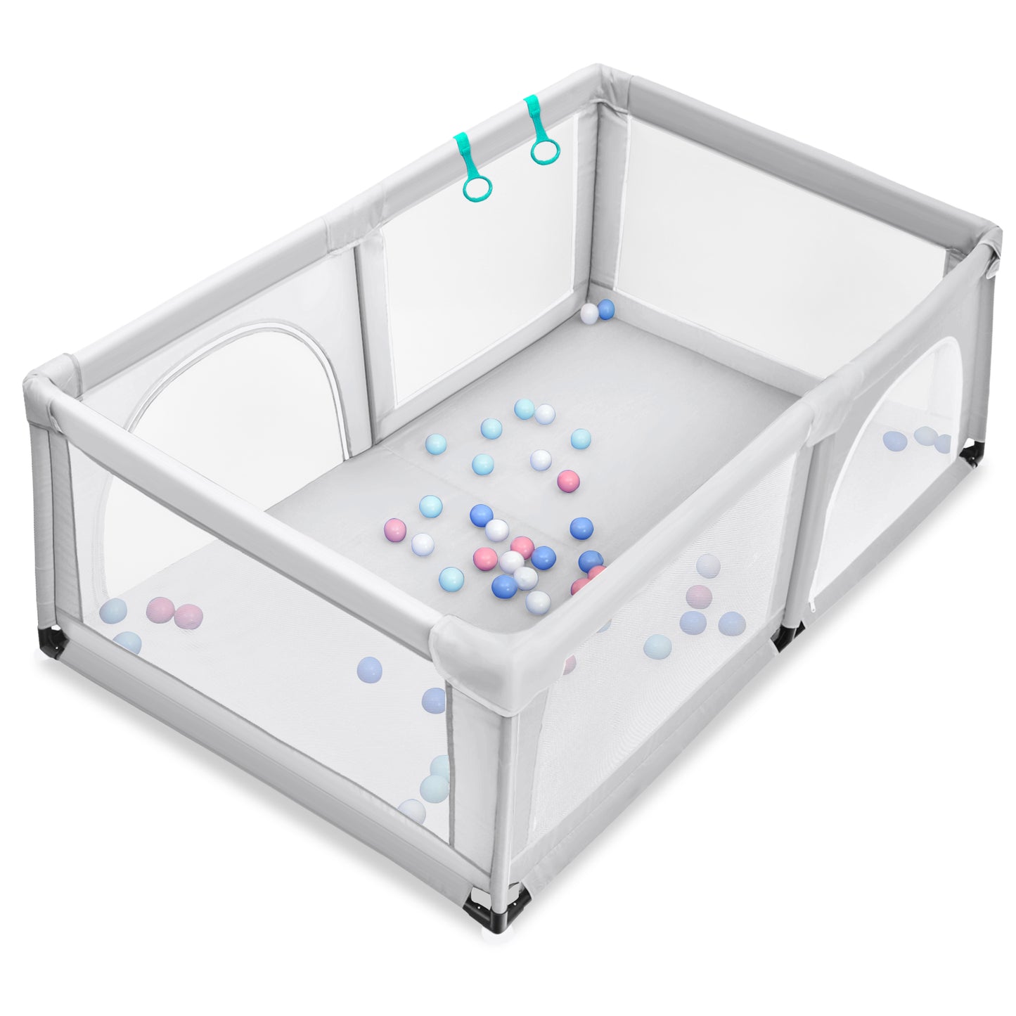 Baby Playpen Activity Centre with 50 Balls and Breathable Mesh Zipper Door