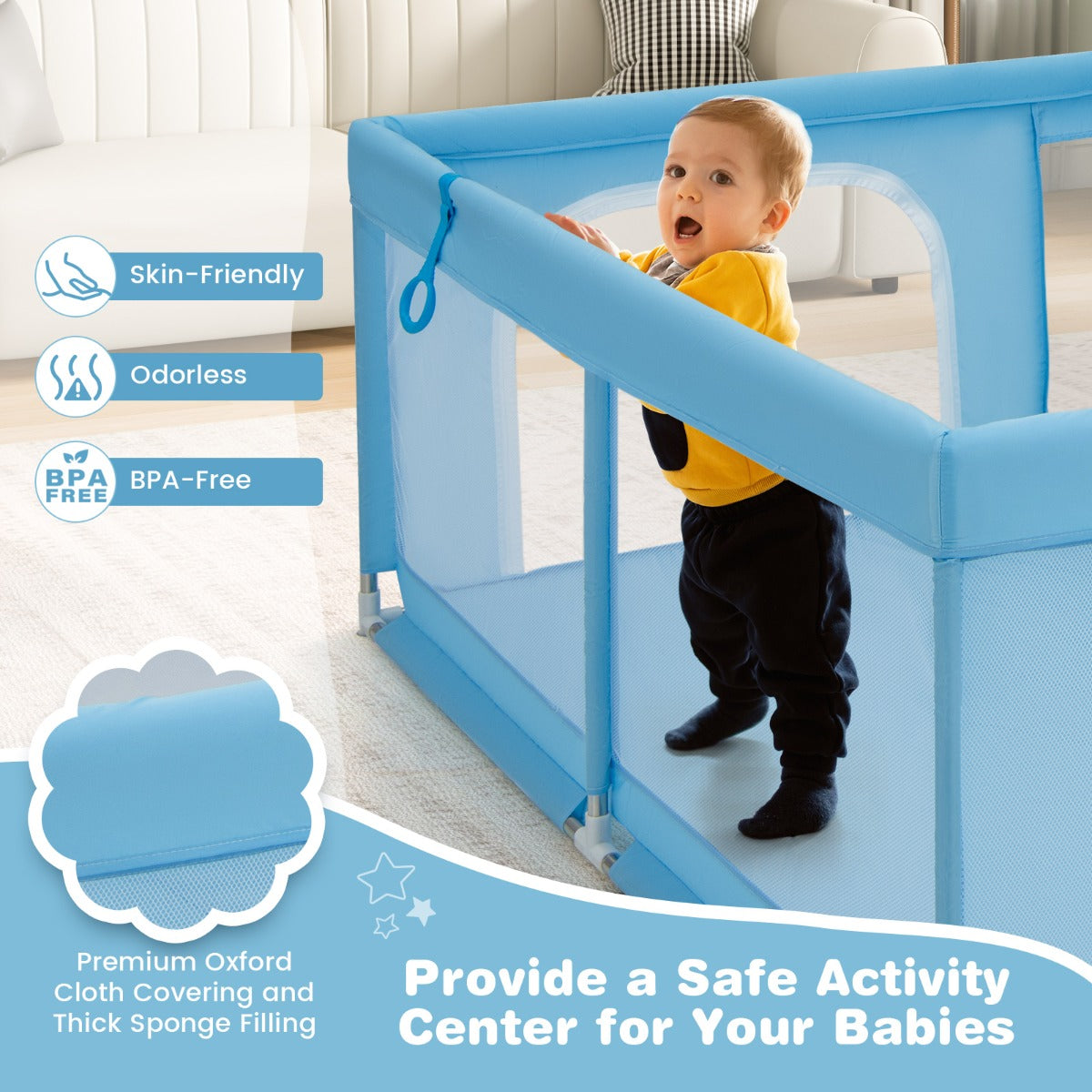 Toddler Baby Sturdy Safety Playard with Soft Breathable Mesh