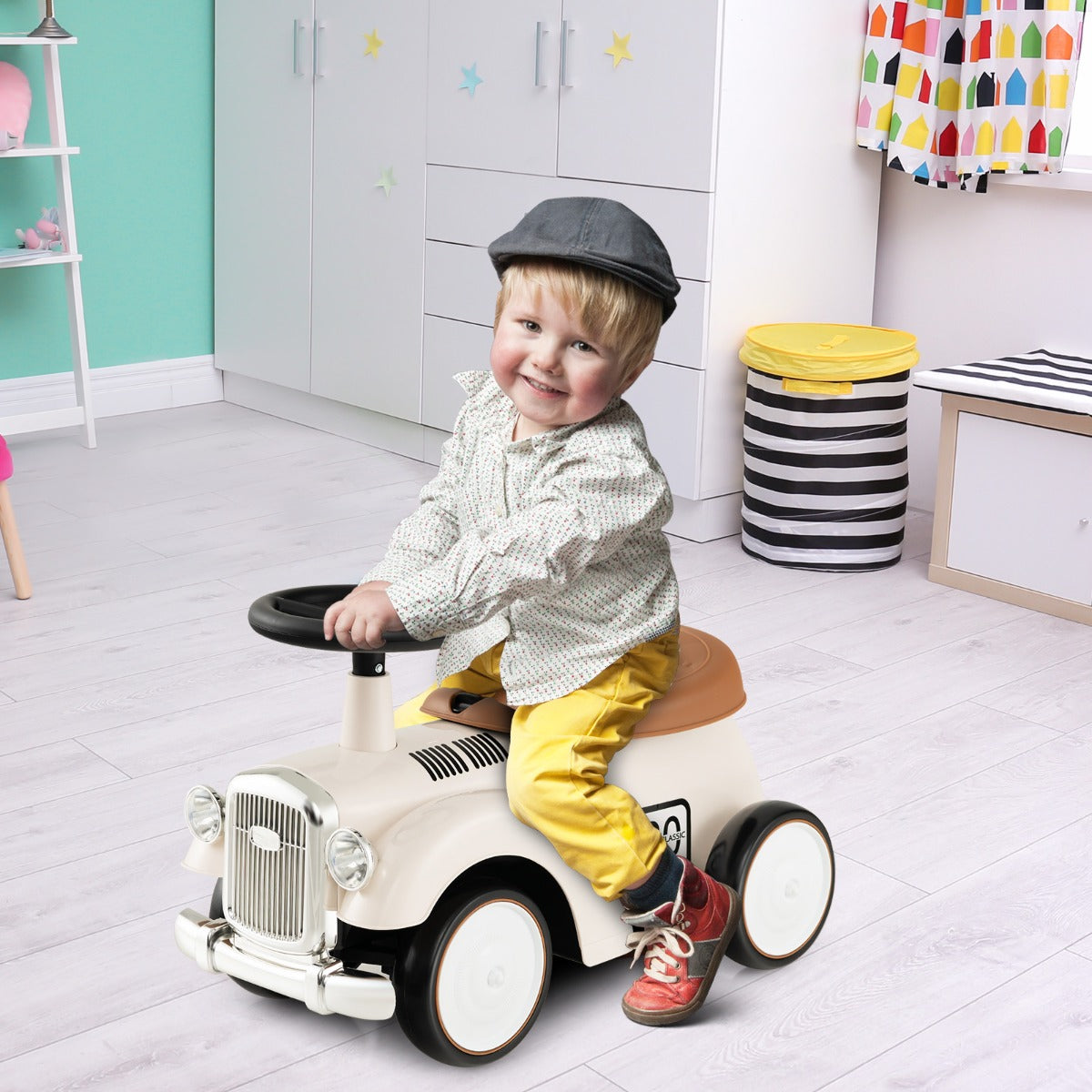 Kids Sit to Stand Vehicle with Working Steering Wheel for Boys & Girls