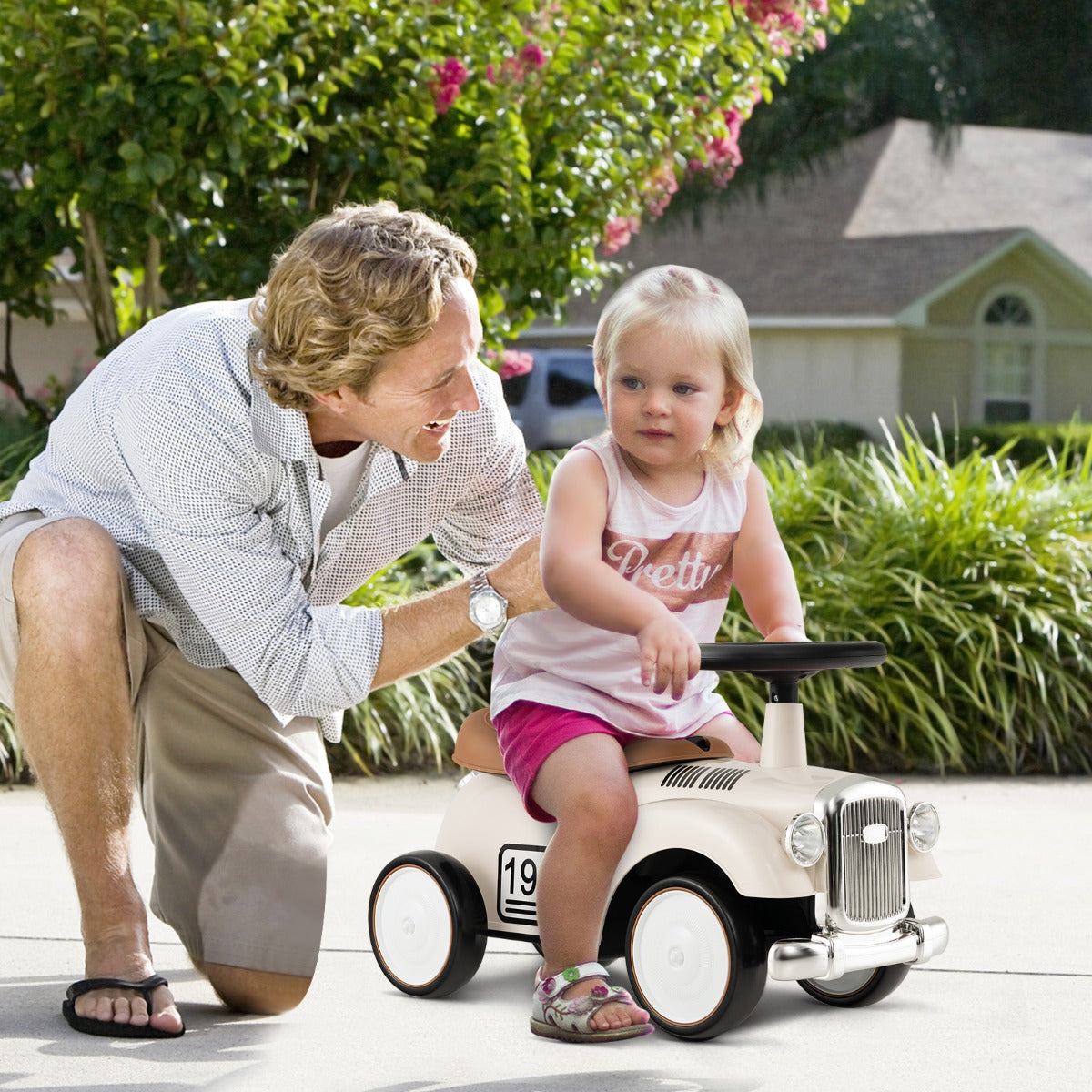 Kids Sit to Stand Vehicle with Working Steering Wheel for Boys & Girls