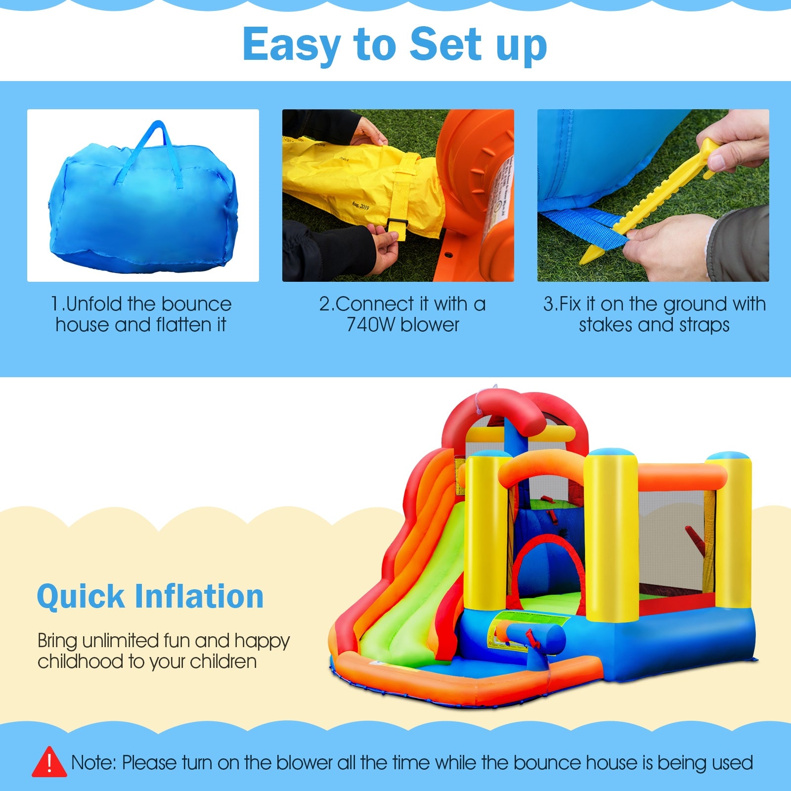 Kid Inflatable Bounce House Water Slide Castle with Blower for Outdoor