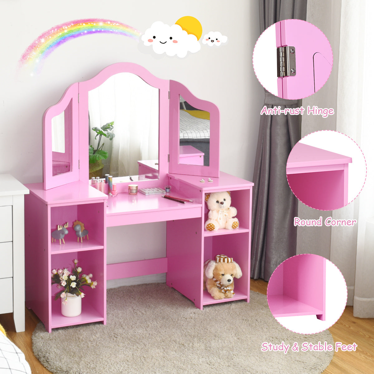 2 in 1 Detachable Design Kids Vanity Dressing Table