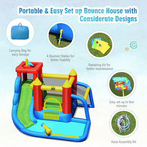 7-in-1 Inflatable Bouncer Bounce House with Water Slide Splash Pool without Blower