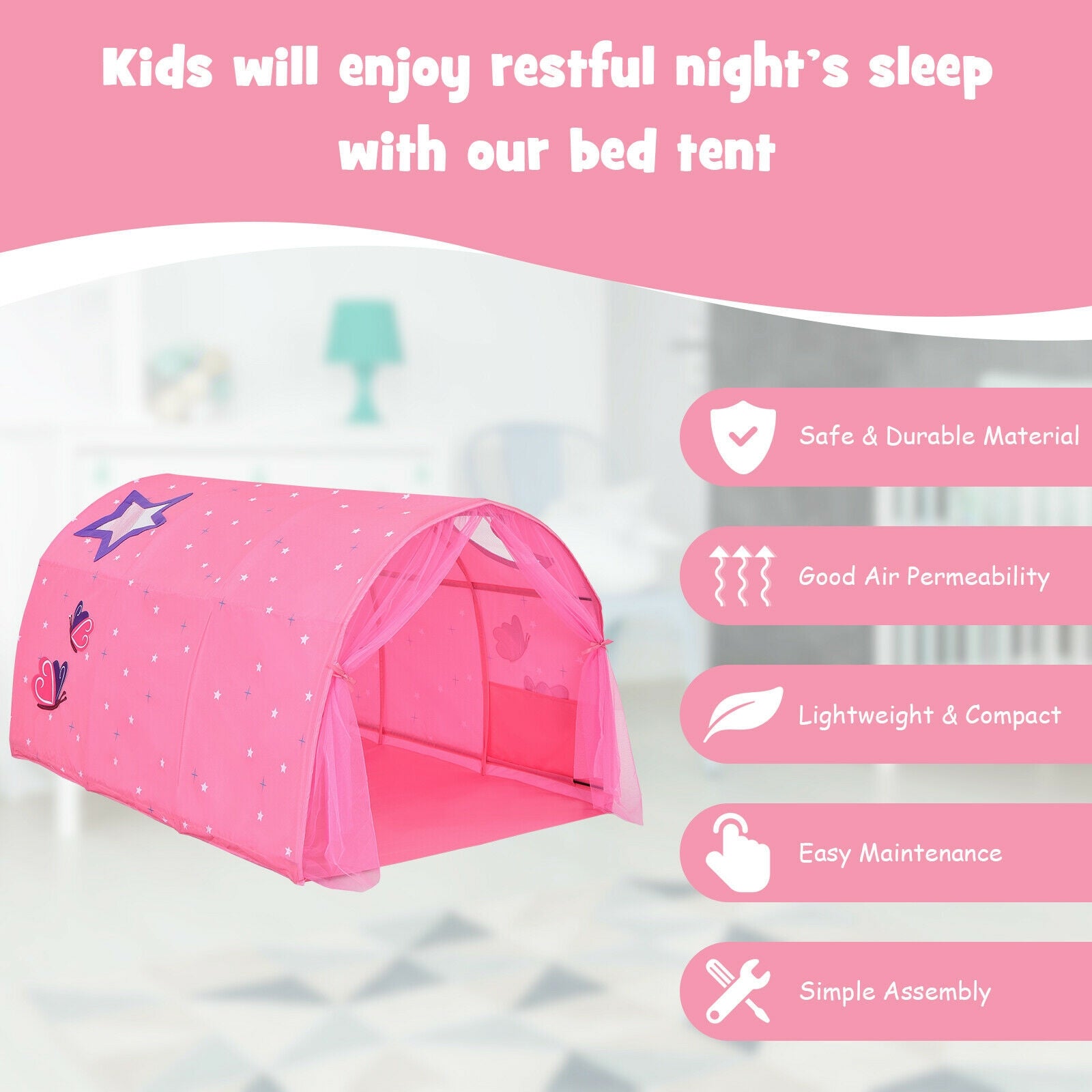 Kids Galaxy Starry Sky Dream Portable Kids Bed Play Tent with Double Net Curtain