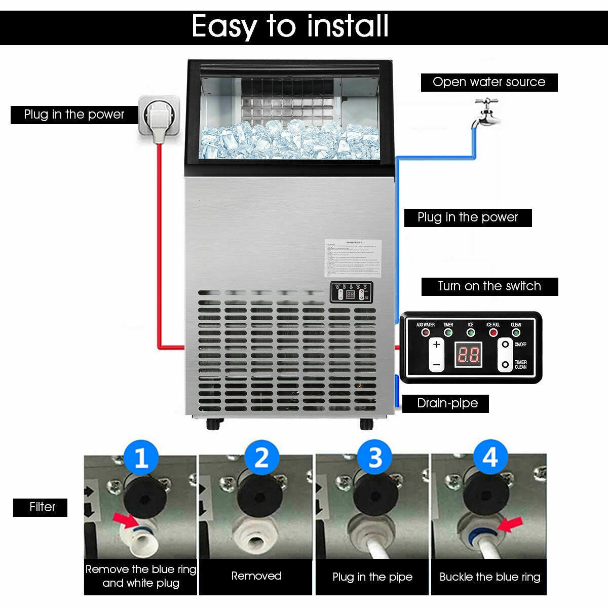 Built-In Stainless Steel  Ice Machine Commercial Ice Cube Maker