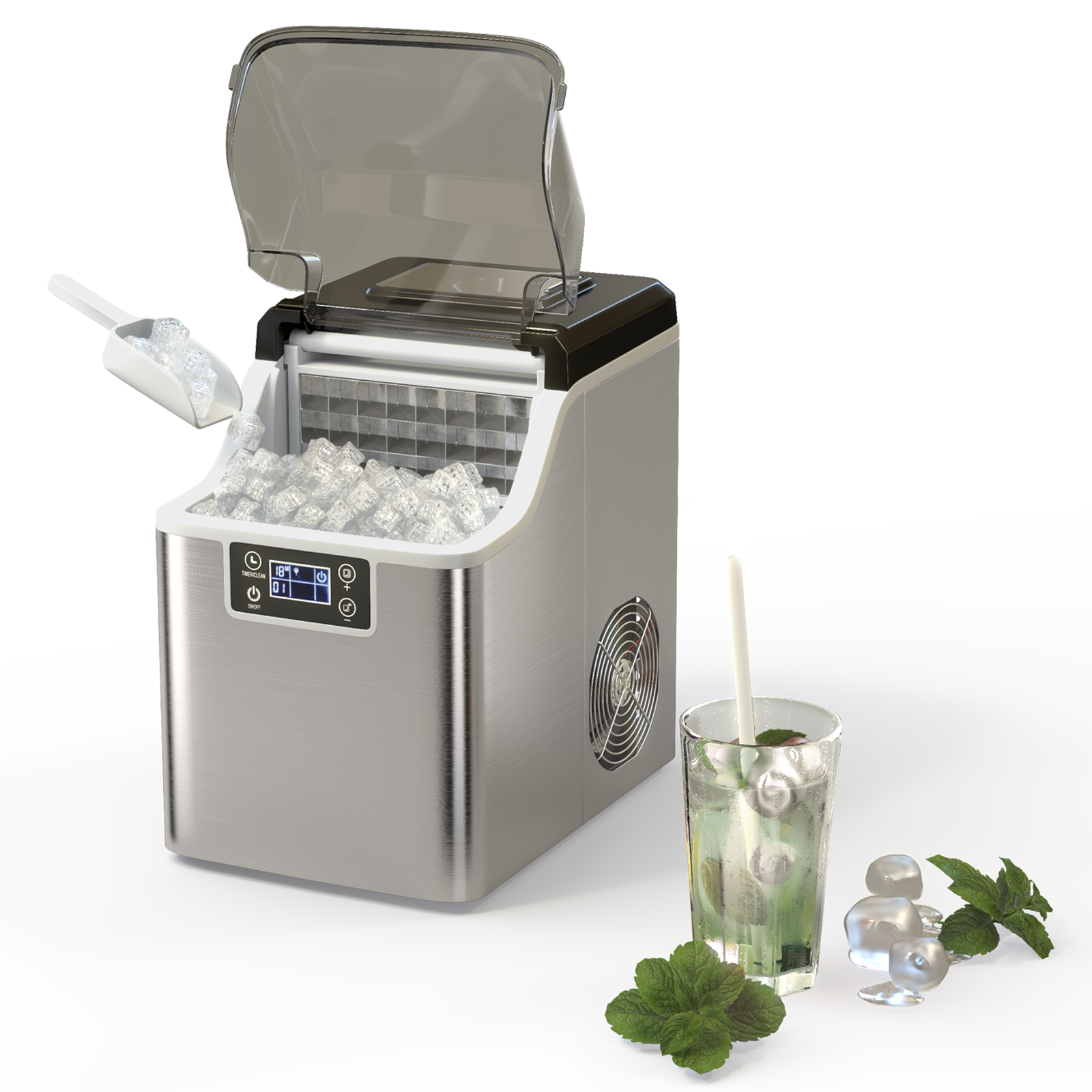 Hikidspace Electric Countertop Ice Maker with Ice Scoop and Basket