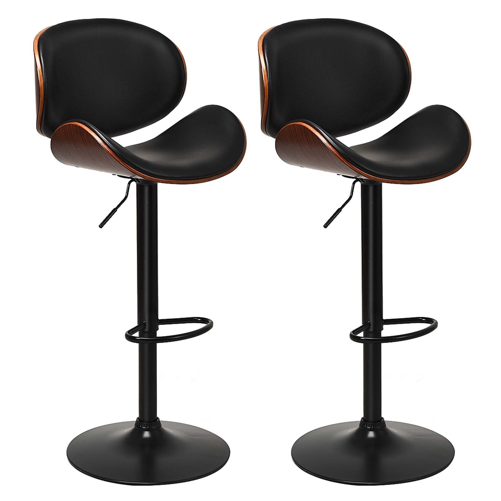 Set of 2 Adjustable Swivel PU Leather Bar Stools with Footrests