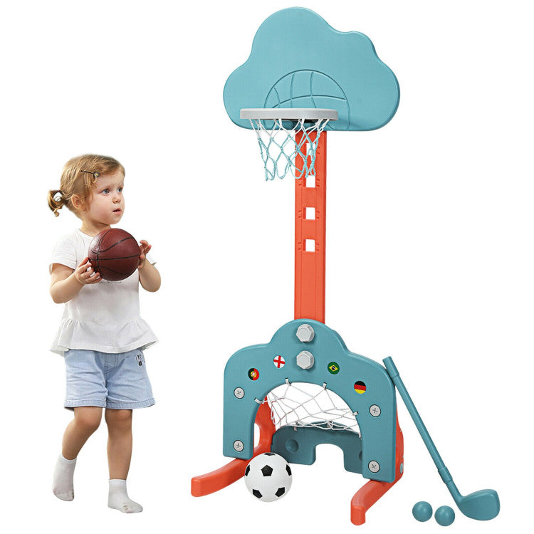 3-in-1 Adjustable Basketball Hoop Set with Balls for Kids